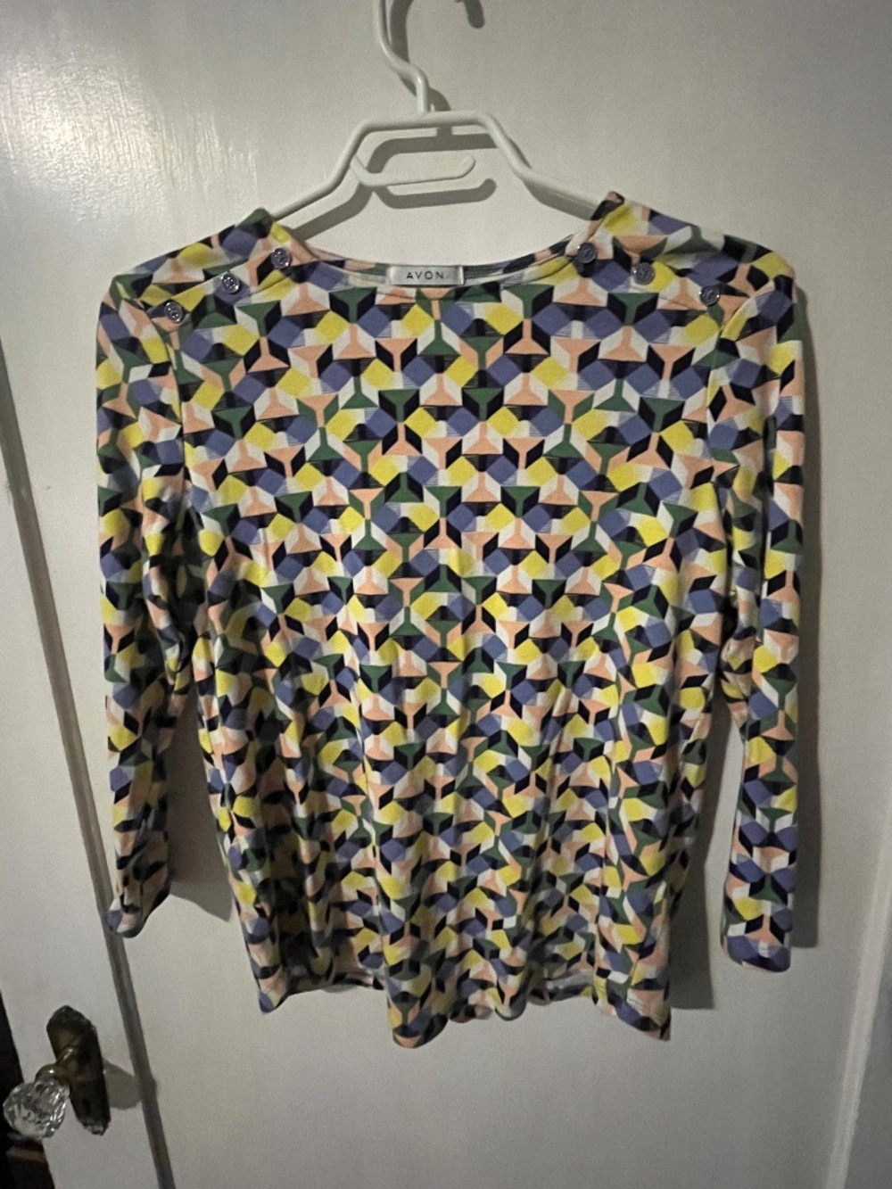 Vintage AVON Geometric Print Top Bold Abstract Retro 80s 90s Knit